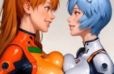 Evangelion hentai - Rei et Asuka se frottent les seins