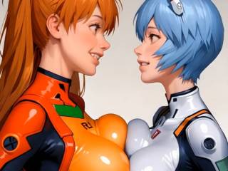 Evangelion hentai - Rei et Asuka se frottent les seins