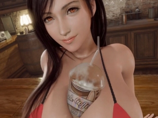 Tifa Lockhart boit son milkshake entre ses gros seins